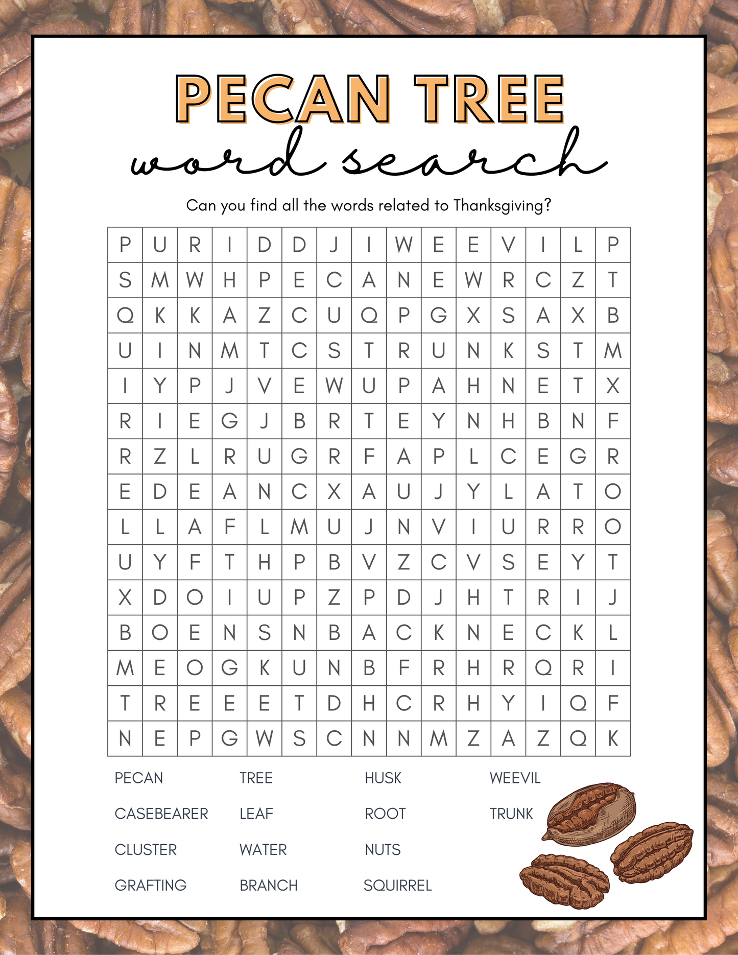 Pecan Tree Word Search